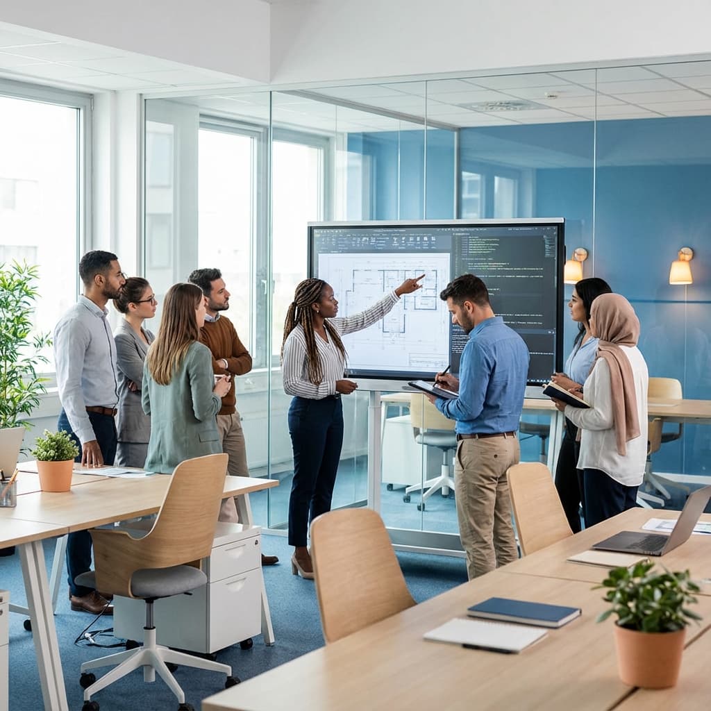 Professional diverse team in modern office