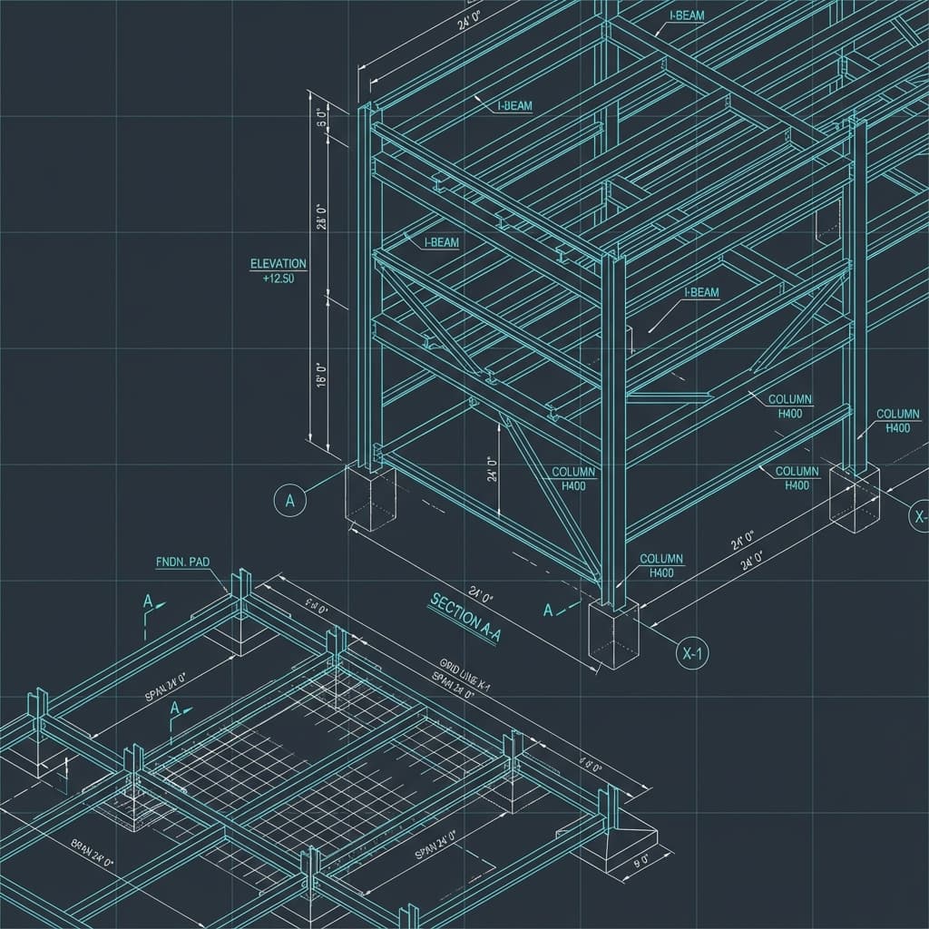 Engineering blueprints and structural designs